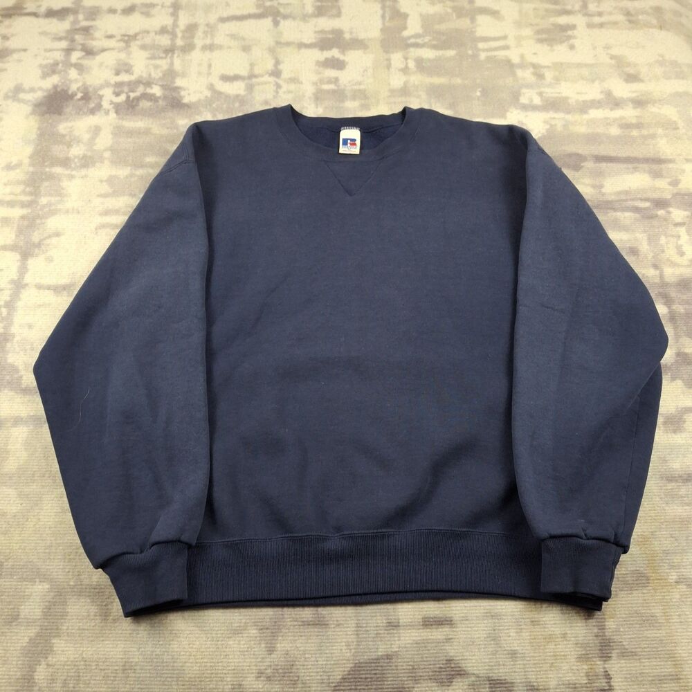 Vintage 90s Russell Athletic Blank Crewneck Sweatshirt Navy Blue V-Stitch...